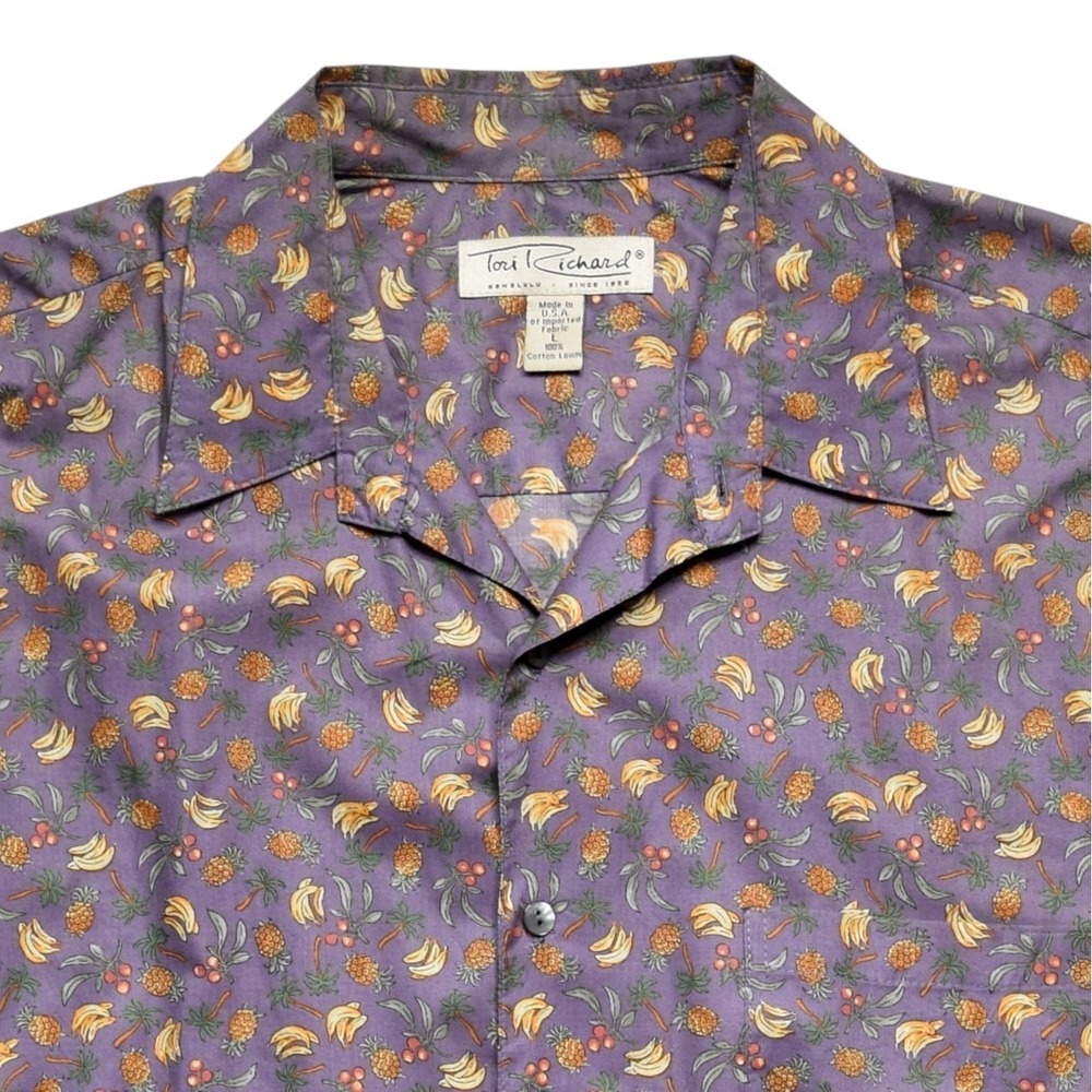 Tori Richard Hawaiian Shirt Mens L Cotton Lawn NWOT Purple Banana Pineapple USA